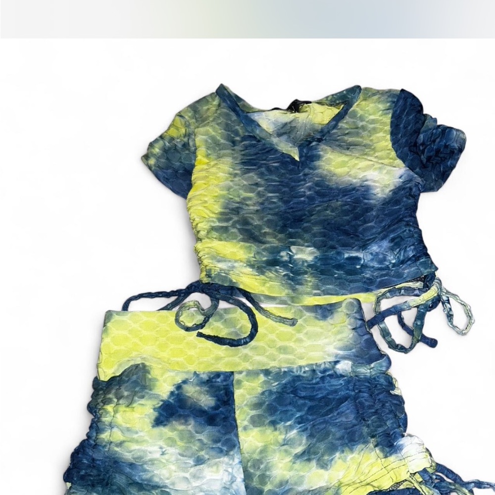 Blue and Yellow Tie-Dye Two-Piece Set